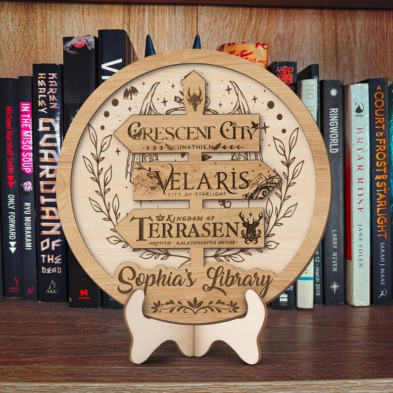 Personalized Fantasy Book Sign, Velaris Crescent City Terrasen Wooden Decor, ACOTAR Inspired Library Plaque, Book Lover Gift BTVLR42