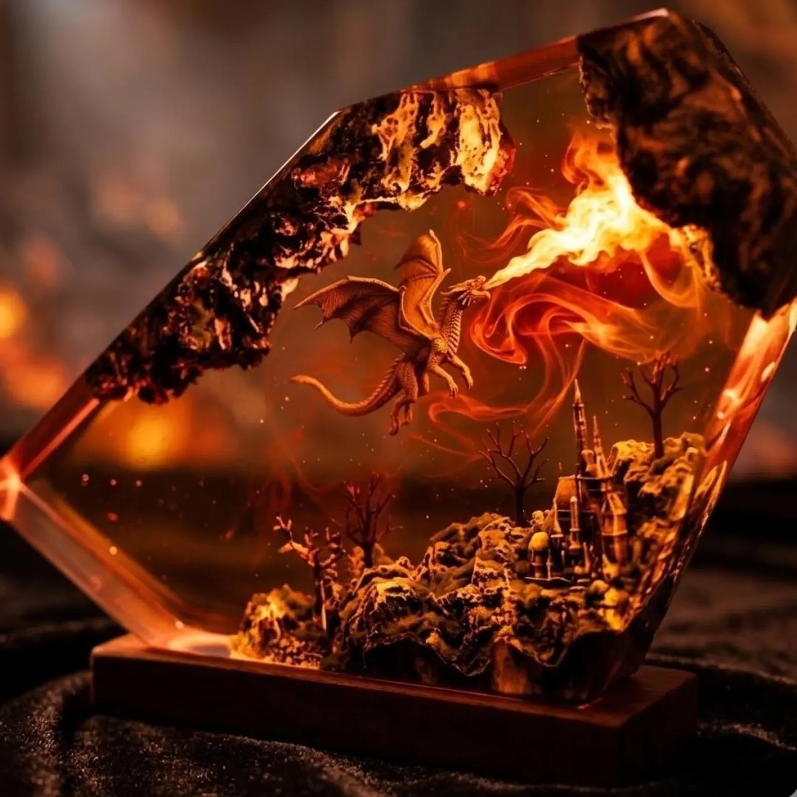 Fire Dragon Crystal Resin Lamp, Epic Fantasy Gemstone Night Light, Glowing Cave Diorama, Gamer Desk Setup Decor,Unique Birthday Gift for Him. ERNLVLA13