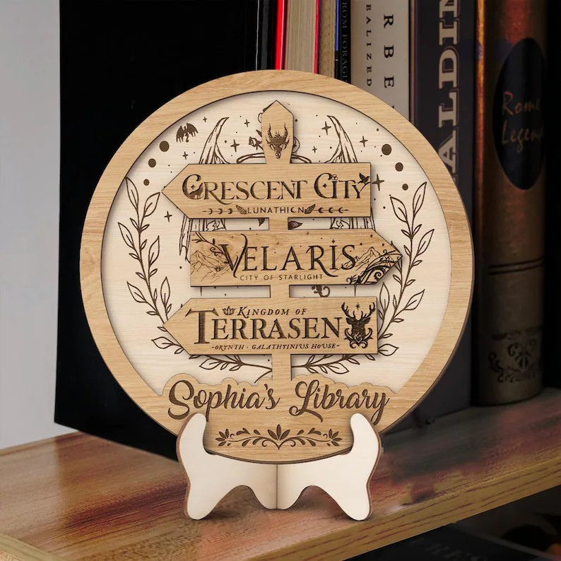 Personalized Fantasy Book Sign, Velaris Crescent City Terrasen Wooden Decor, ACOTAR Inspired Library Plaque, Book Lover Gift BTVLR42