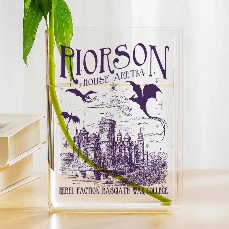 Xaden Riorson House Acrylic Book Vase, Basgiath War College Fantasy Vase, Fourth Wing Book Decor, Dragon Bookshelf Vase,Fantasy Reader Vase VLRBV39