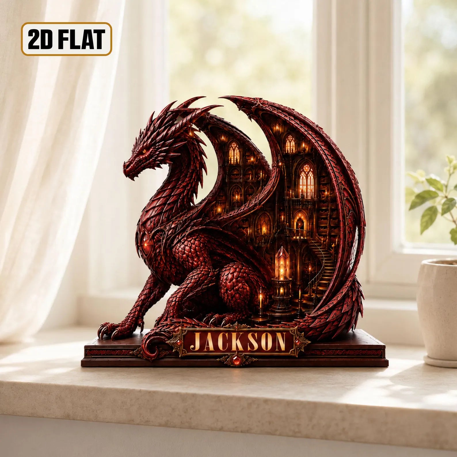 Personalized Dragon Book Wooden Block, Custom Name Dragon Library Home Decor, Book Lover Gift, Library Decor, Bookworm Wooden Sign – WBVLR13
