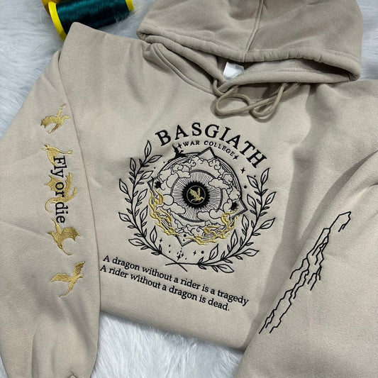 Embroidered Fourth Wing Sweatshirt, Basgiath War College Sweatshirt, Dragon Rider Embroidered, VEMB09