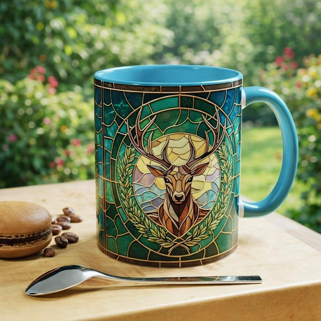 Terrasen Stag Stained Glass Style Mug, Throne of Glass Inspired Coffee Mug, White Stag Fantasy Art Cup, Bookish Reading Tea Mug