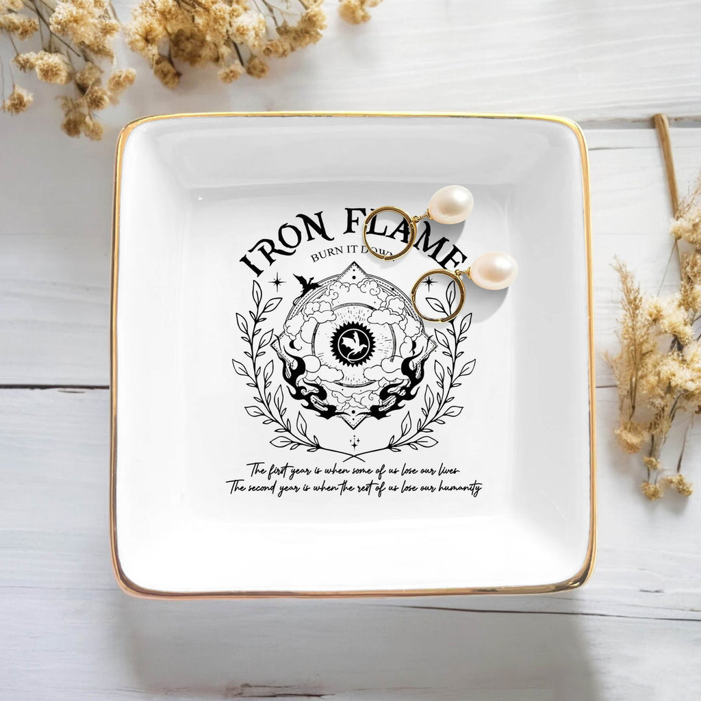Iron Flame Jewelry Dish, Burn It Down Ring Dish, Fourth Wing Trinket Dish, Empyrean Series Jewelry Tray, Fantasy Reader Decor JDVLR05