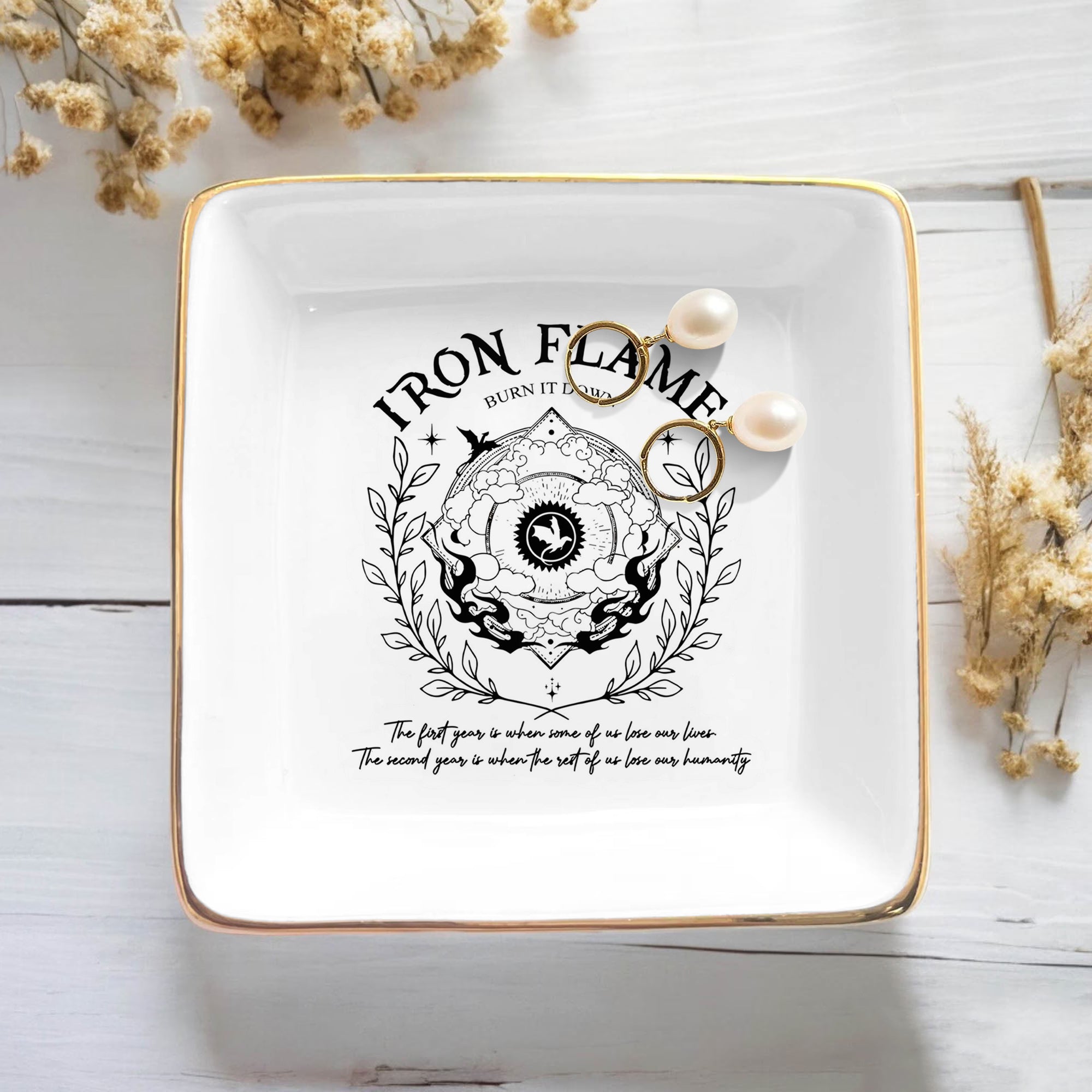 Iron Flame Jewelry Dish, Burn It Down Ring Dish, Fourth Wing Trinket Dish, Empyrean Series Jewelry Tray, Fantasy Reader Decor JDVLR05