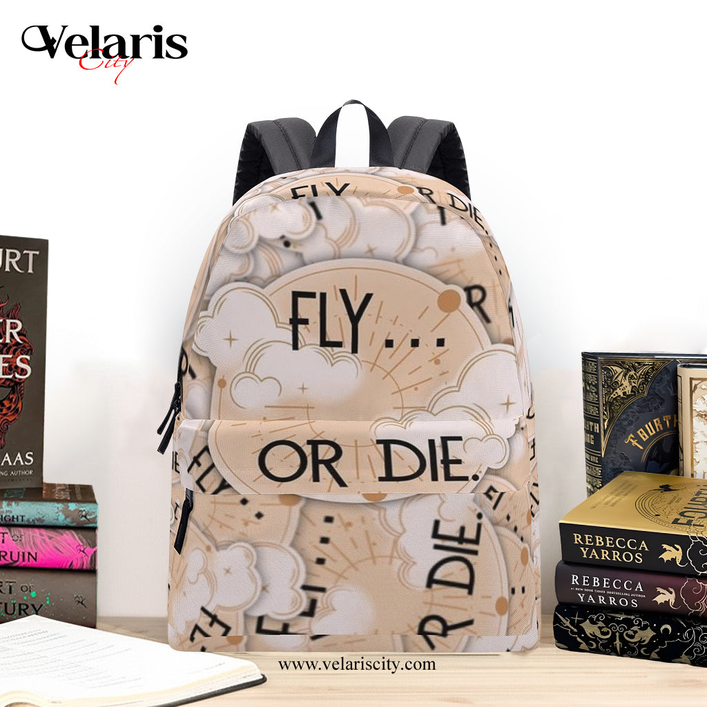 Fly or Die Backpack, Fourth Wing Inspired Book Bag, Rebecca Yarros Quote, Fantasy Reader Gift BPVLR06