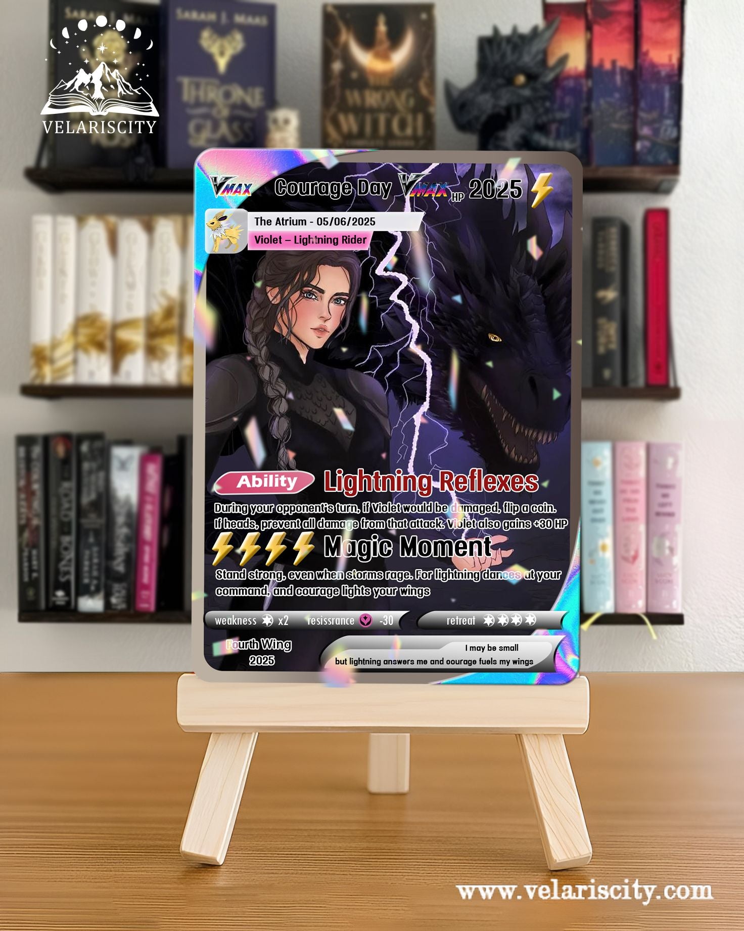 Violet Lightning Rider Custom Card, Fourth Wing Fan Art, Courage Day Fantasy Collectible Gift, Unique Gift for Fans CVLR05