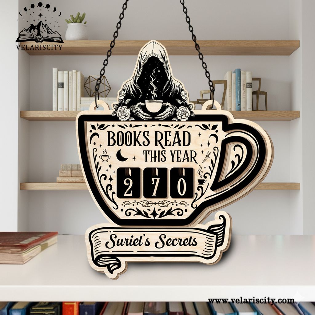 ACOTAR Book Tracker Sign, Suriel Tea Cup Decor, Fantasy Book Count Display, Reading Tracker, Book Lover Gift, Bookish Wooden Sign BTVLR07