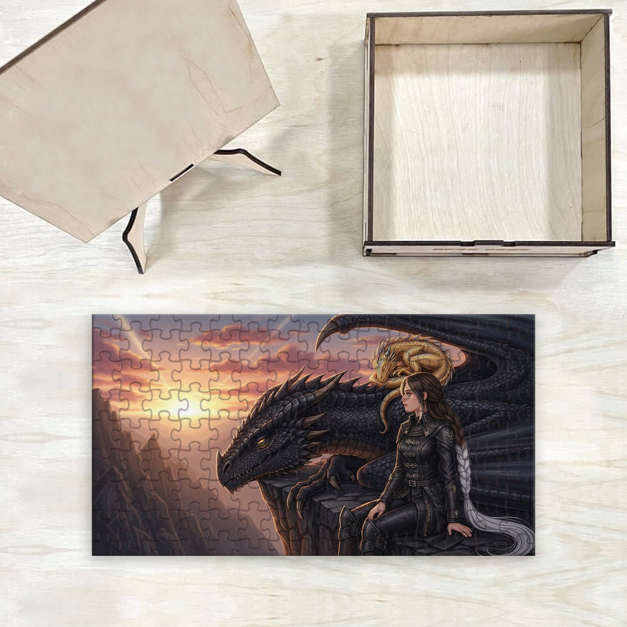 Fourth Wing Puzzle Violet with Dragons Tairn & Andarna, Fantasy Wooden Jigsaw Puzzle Bookish Gift PVLR06