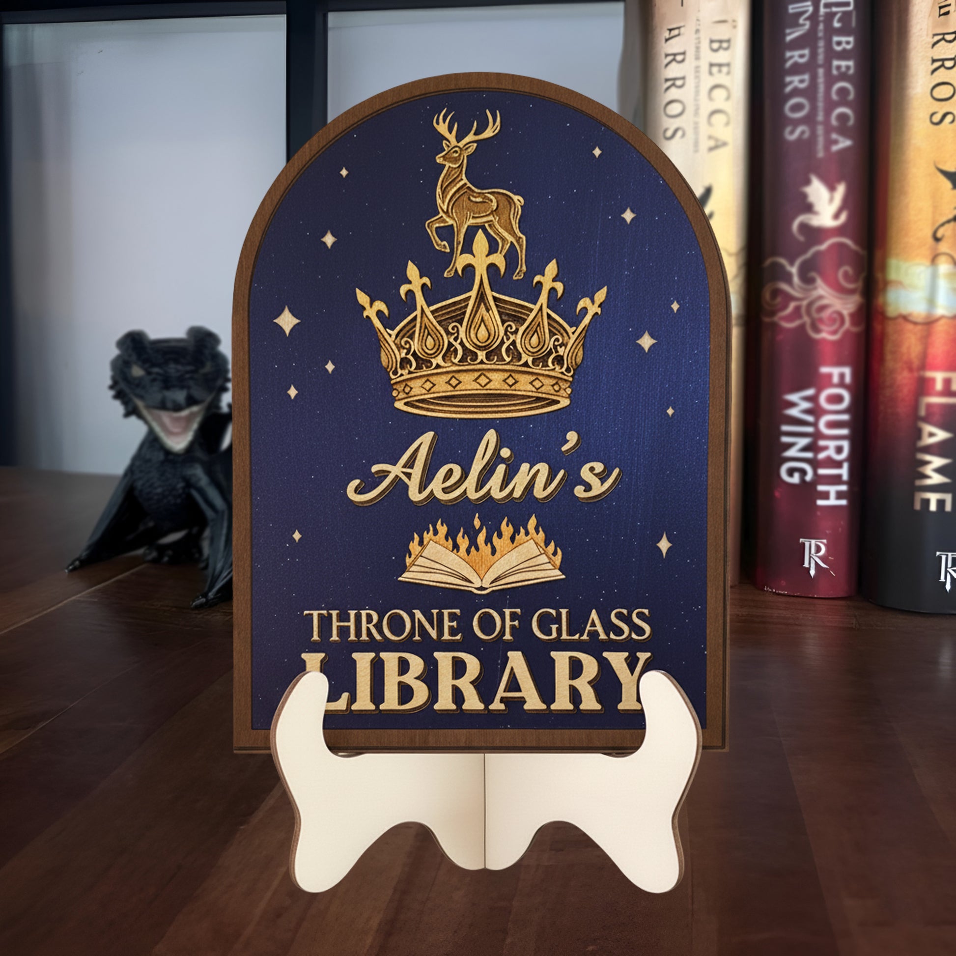 Throne of Glass Bookshelf Sign, Aelin Inspired Decor, Fantasy Crown Library Sign, Personalized Bookish Display