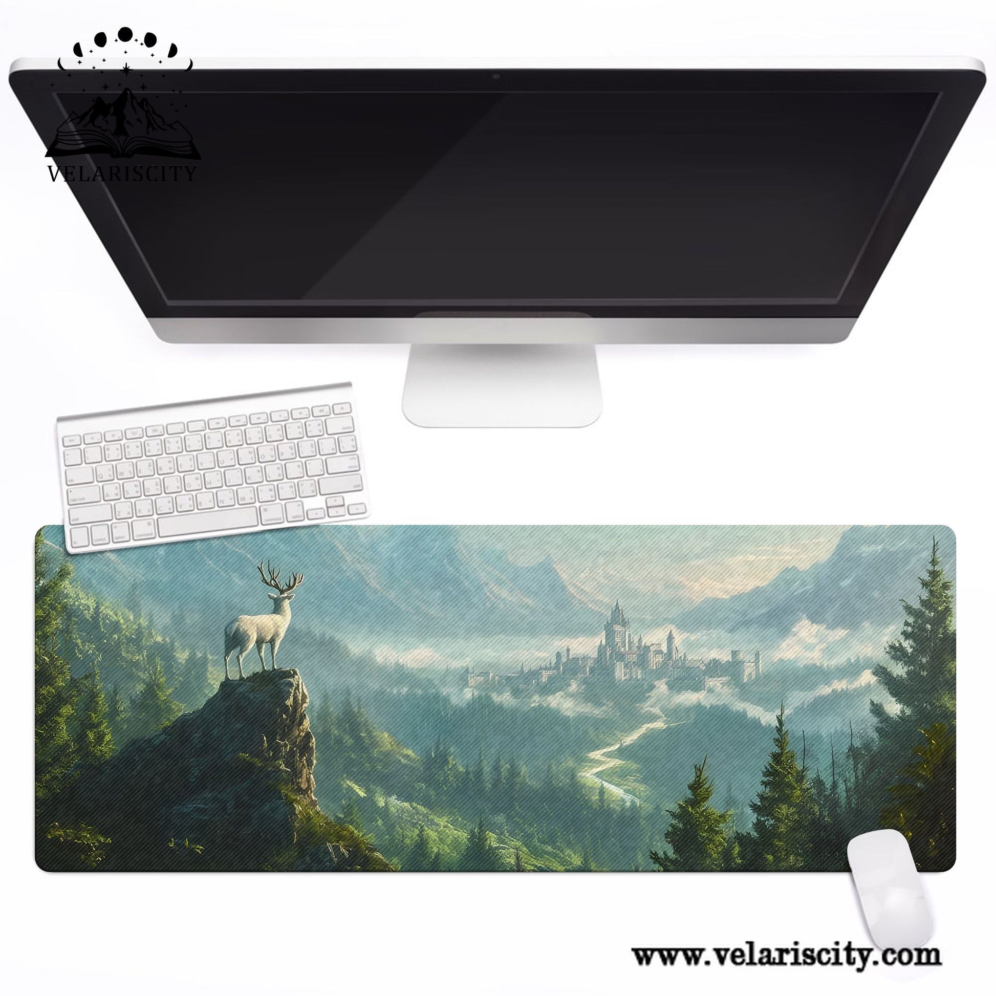 Throne of Glass Terrasen Desk Mat, White Stag Fantasy Landscape Desk Pad, Sarah J. Maas Bookish Mouse Pad DMVLR16
