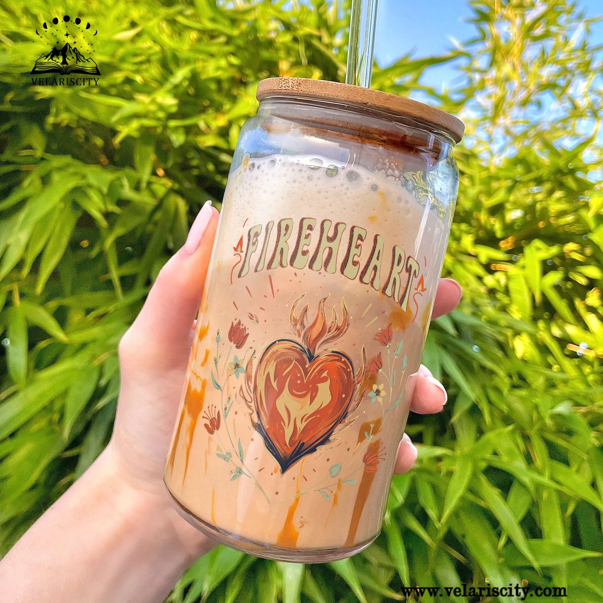 Fireheart Glass Can Cup with Straw, Aelin Galathynius Throne of Glass Tumbler, Bookish Fantasy Gift Drinkware GLVLR42