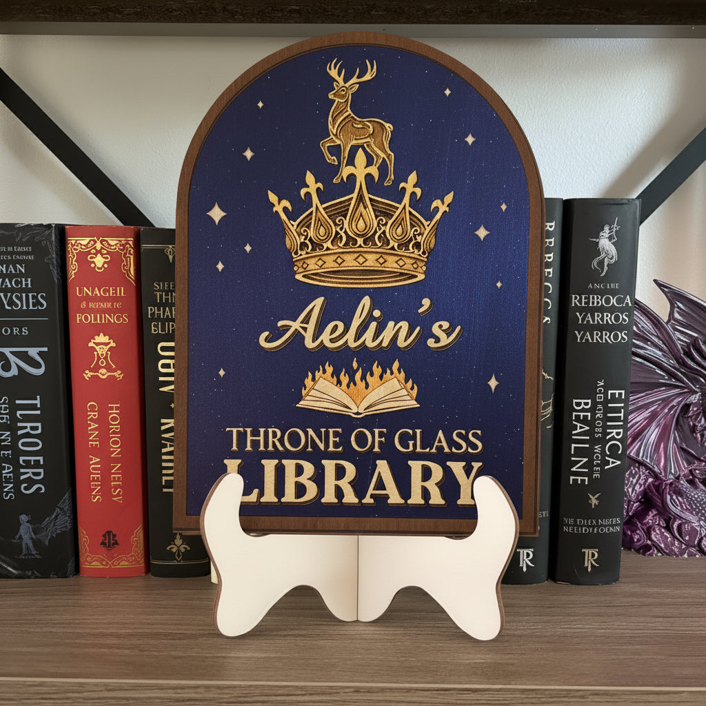Throne of Glass Bookshelf Sign, Aelin Inspired Decor, Fantasy Crown Library Sign, Personalized Bookish Display