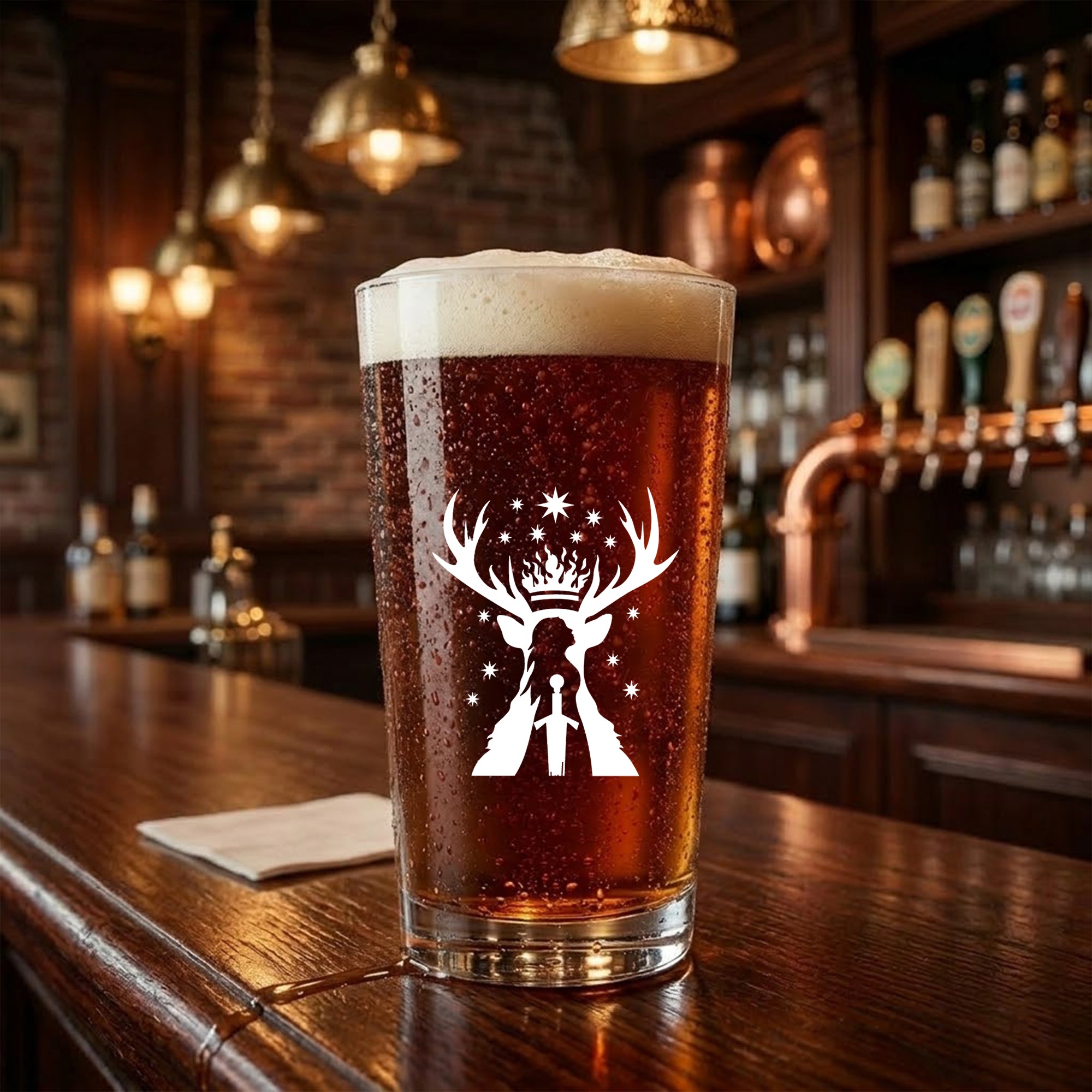 Fireheart Stag Stemless Wine Glass, Fantasy Queen Crown Sword Cup, Dark Bookish Barware, Reader Gift For Book Lovers BGVLR04