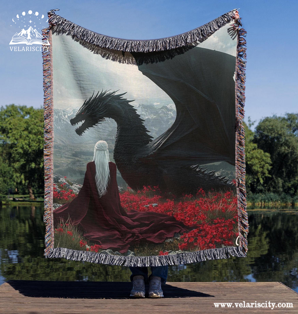Throne of Glass Woven Blanket, Aelin Rowan Dorian Manon & Abraxos Fantasy Book Decor, Gift for TOG Fans and Cozy Bookish Reading Vibes BKVLR05