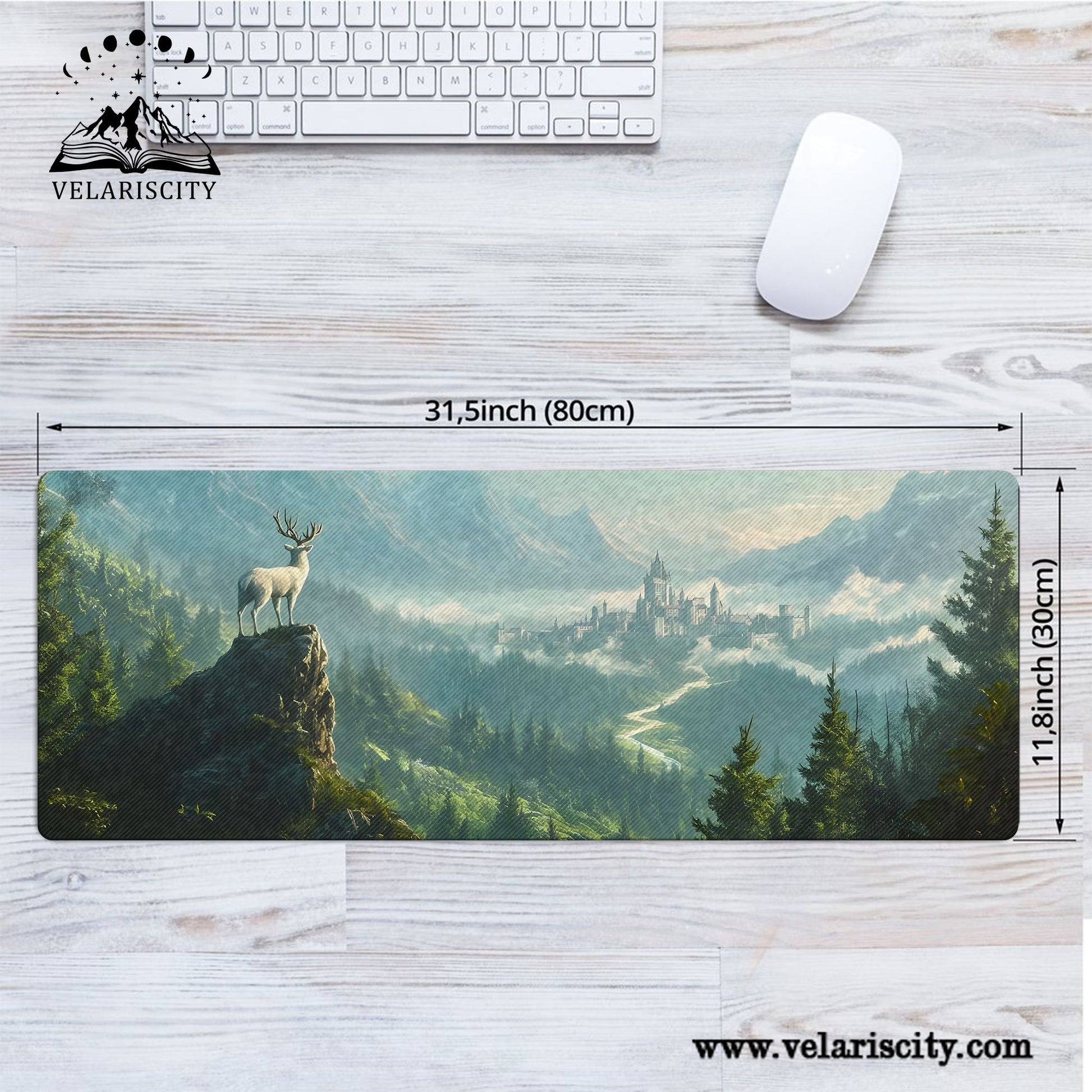 Throne of Glass Terrasen Desk Mat, White Stag Fantasy Landscape Desk Pad, Sarah J. Maas Bookish Mouse Pad DMVLR16