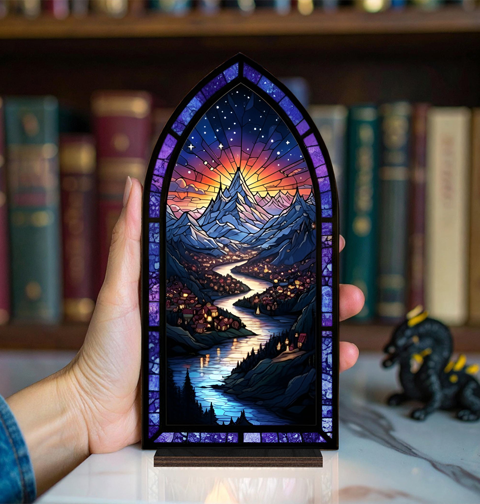 Velaris Night Court Book Nook, ACOTAR Inspired Decor, Starry River and Mountain Scene, Cozy Reading Lamp, Bookish Gift BNVLR25