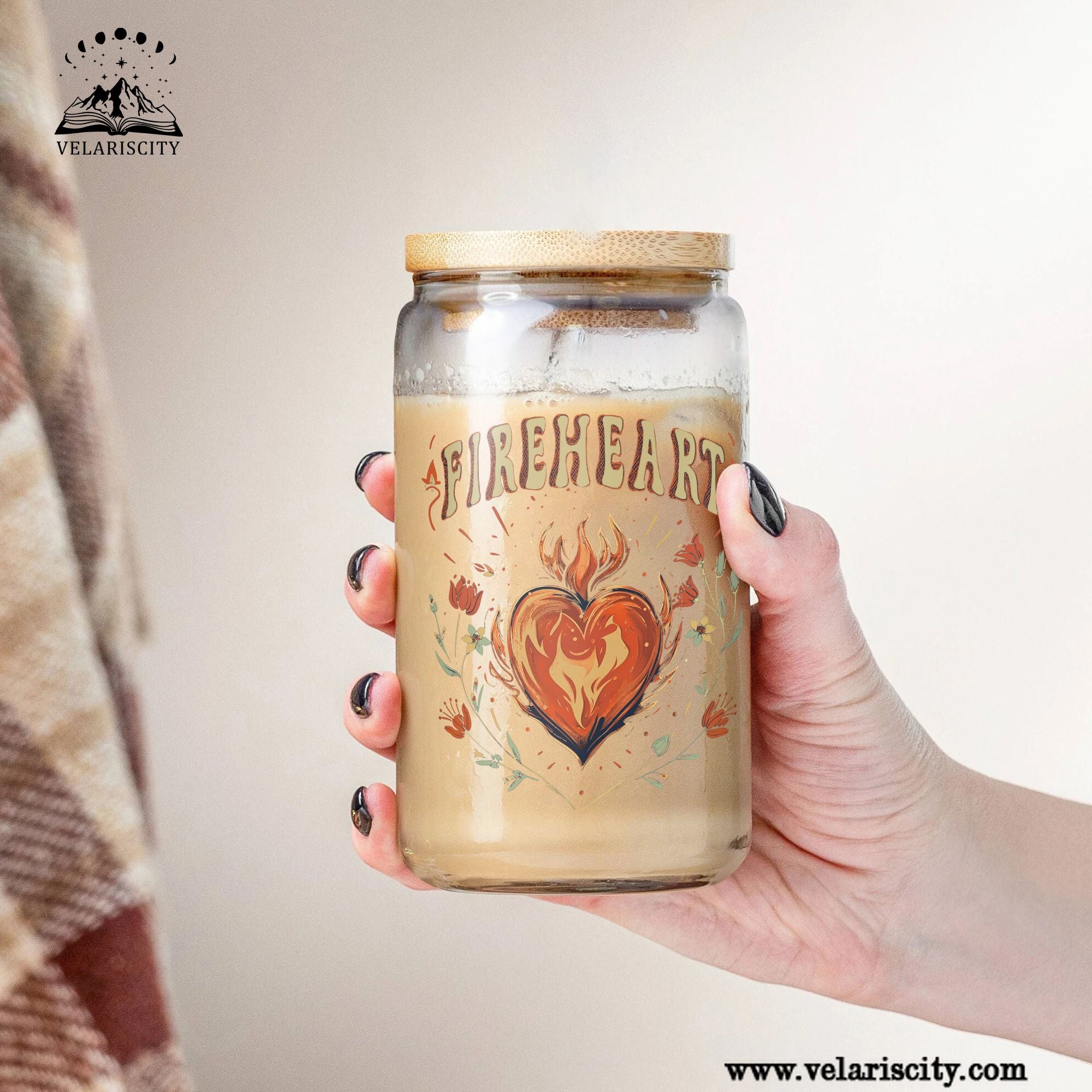 Fireheart Glass Can Cup with Straw, Aelin Galathynius Throne of Glass Tumbler, Bookish Fantasy Gift Drinkware GLVLR42