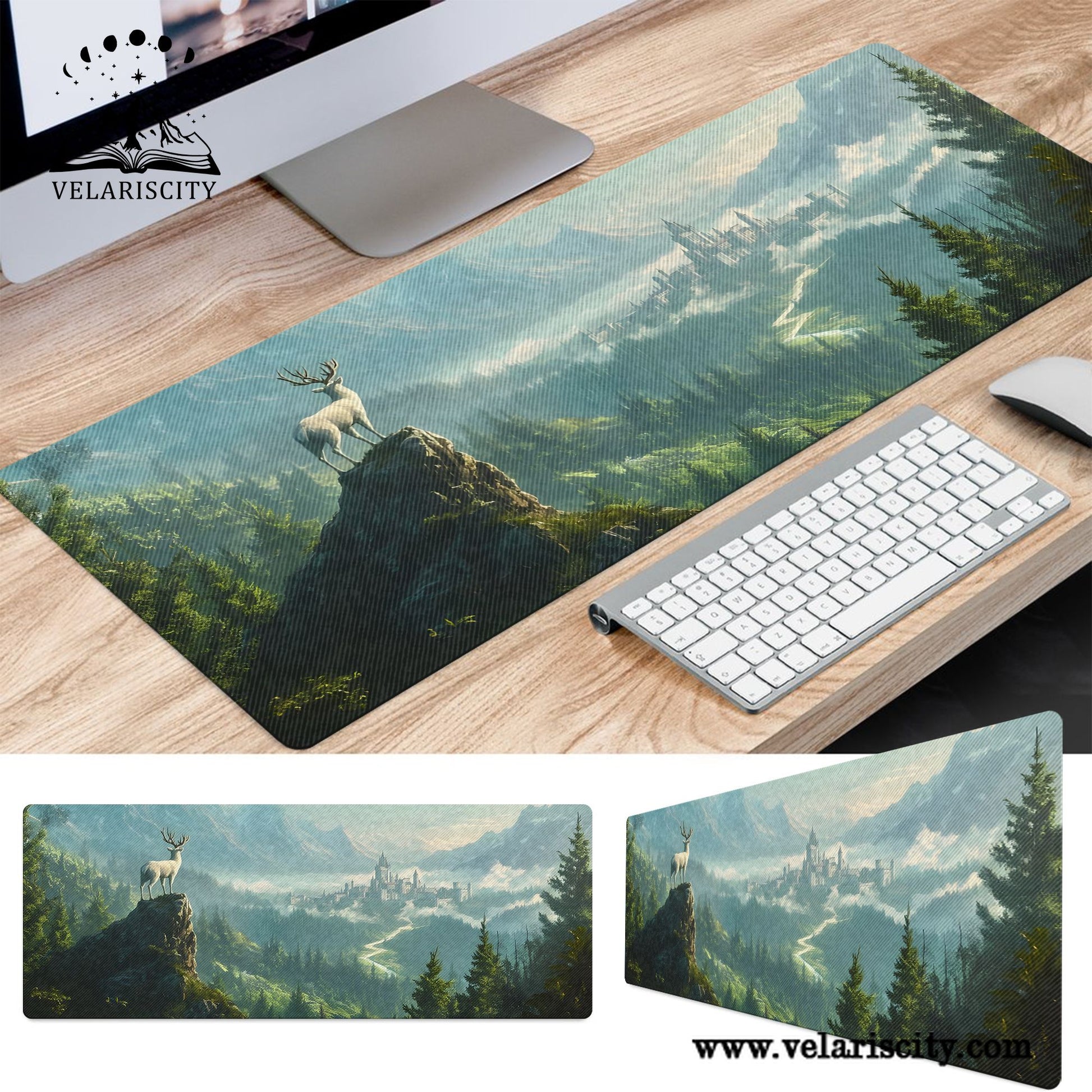 Throne of Glass Terrasen Desk Mat, White Stag Fantasy Landscape Desk Pad, Sarah J. Maas Bookish Mouse Pad DMVLR16