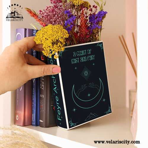 A Court of Mist and Fury Ceramic Book Vase, Fantasy Romance Decor, Night Court Moon Magic Aesthetic Gift for Book Lovers CVVRL04