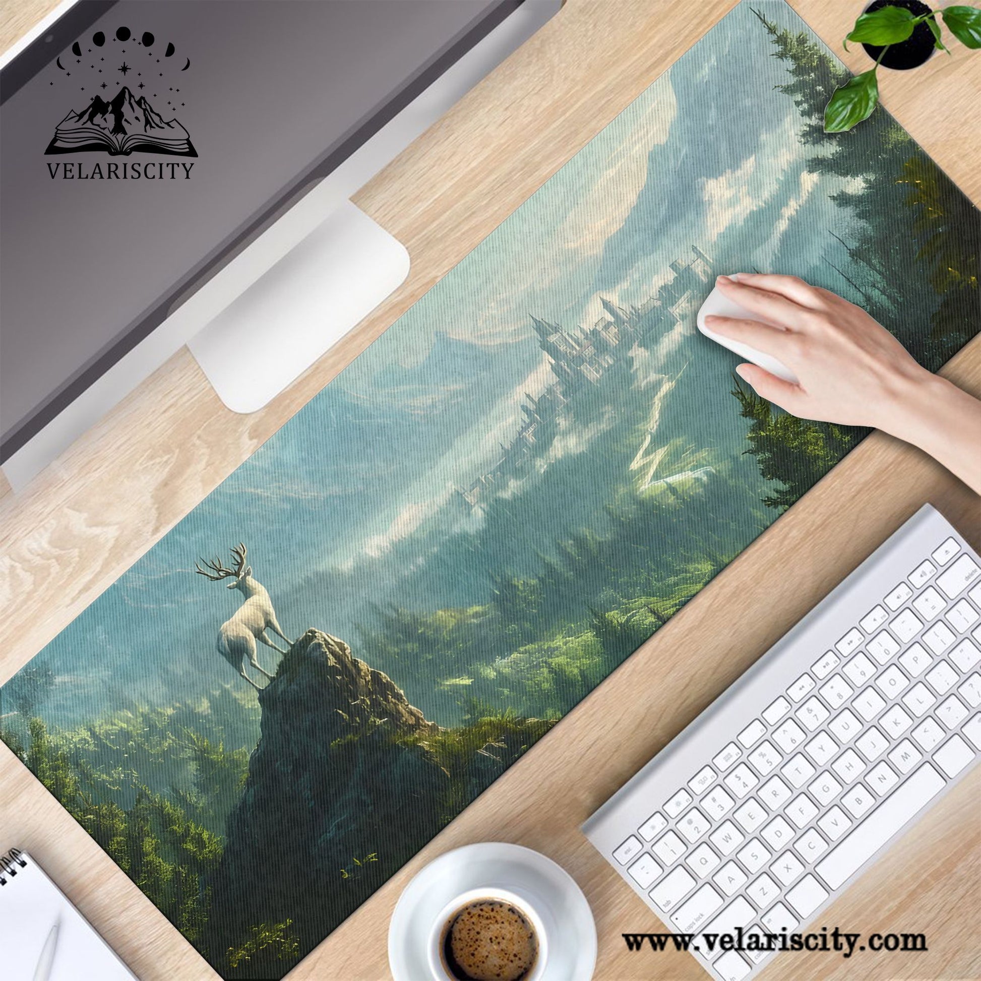 Throne of Glass Terrasen Desk Mat, White Stag Fantasy Landscape Desk Pad, Sarah J. Maas Bookish Mouse Pad DMVLR16