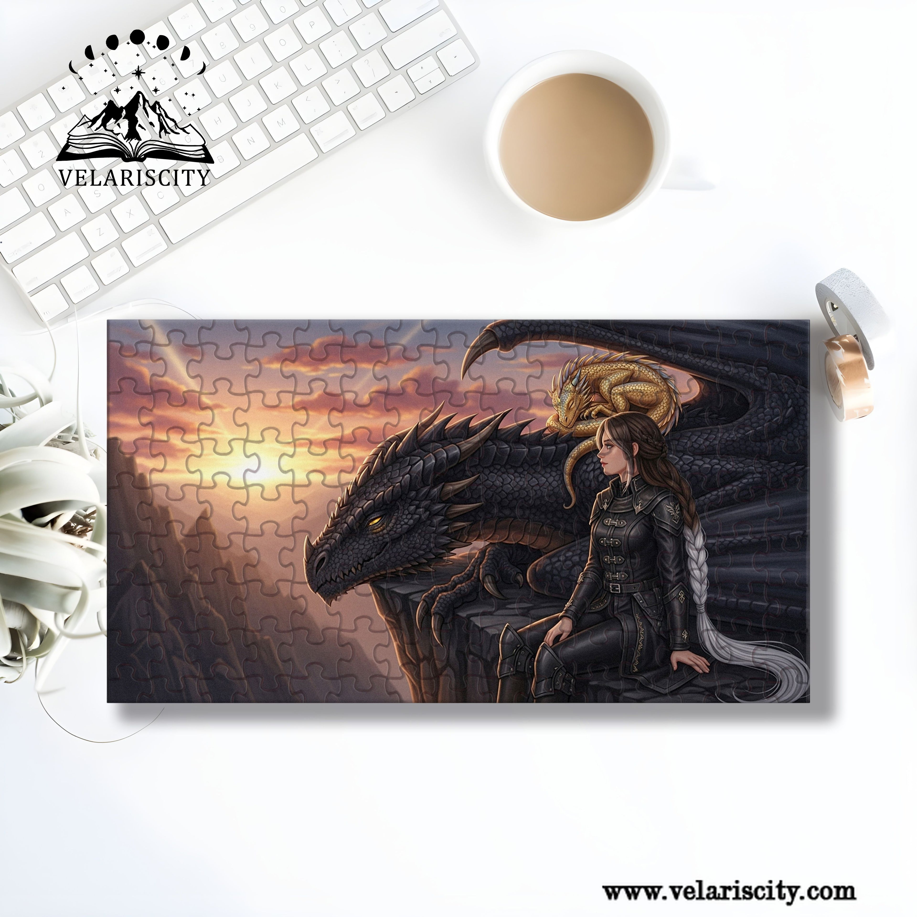 Fourth Wing Puzzle Violet with Dragons Tairn & Andarna, Fantasy Wooden Jigsaw Puzzle Bookish Gift PVLR06