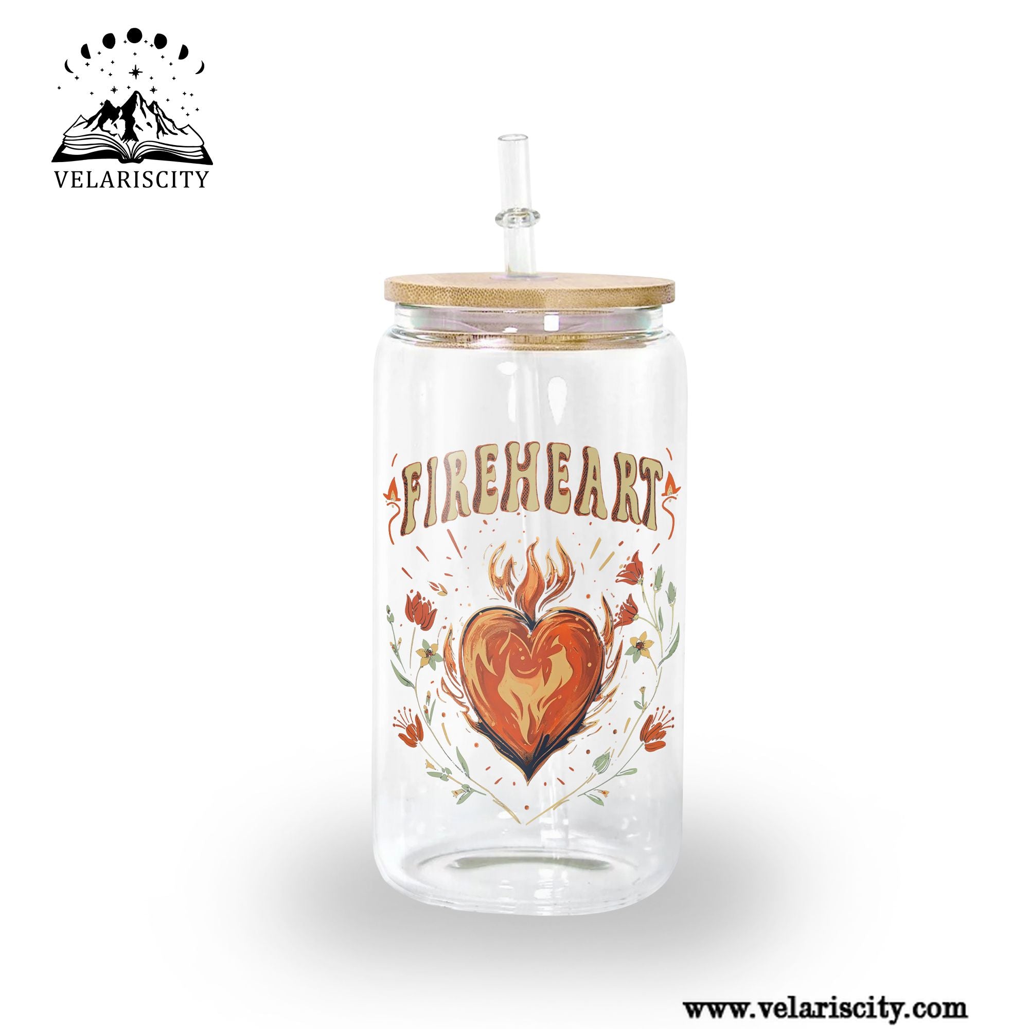 Fireheart Glass Can Cup with Straw, Aelin Galathynius Throne of Glass Tumbler, Bookish Fantasy Gift Drinkware GLVLR42