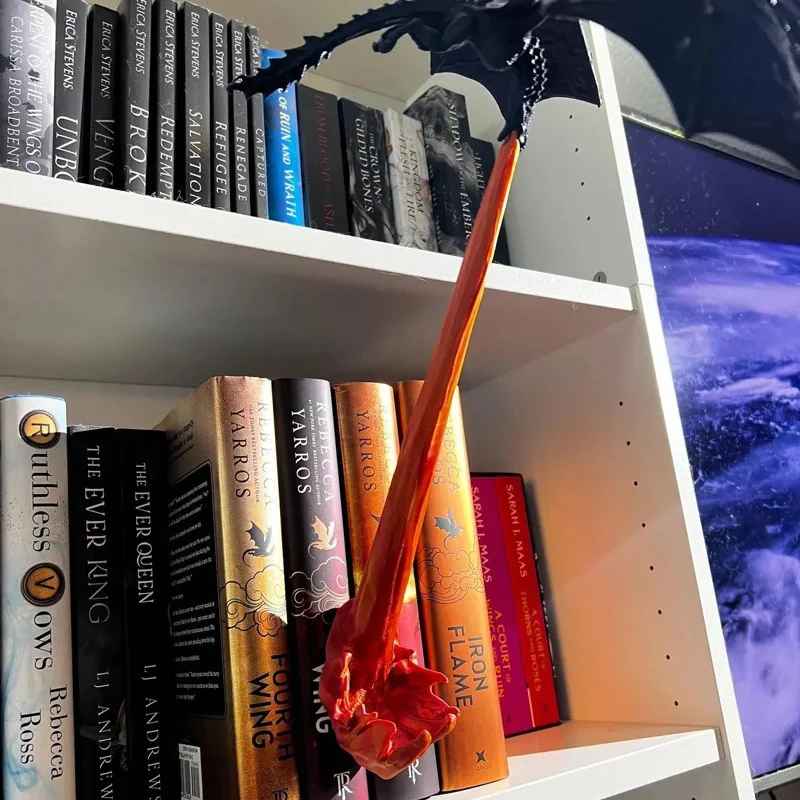 Fly-By Fire Breathing Dragon Bookshelf Decor, Fantasy Display for Dragon Lovers, Dragon Book Shelf Decor, Book Dragon, Summer