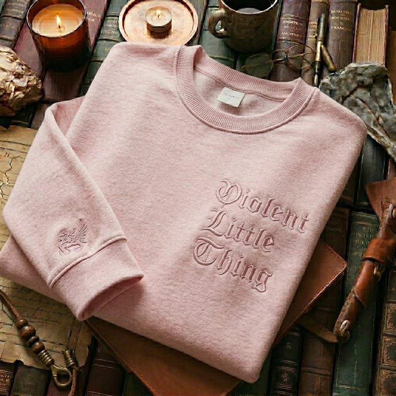 Violent Little Thing Embroidered Sweatshirt, Dark Academia Gothic Crewneck for Book Lovers VEMB71