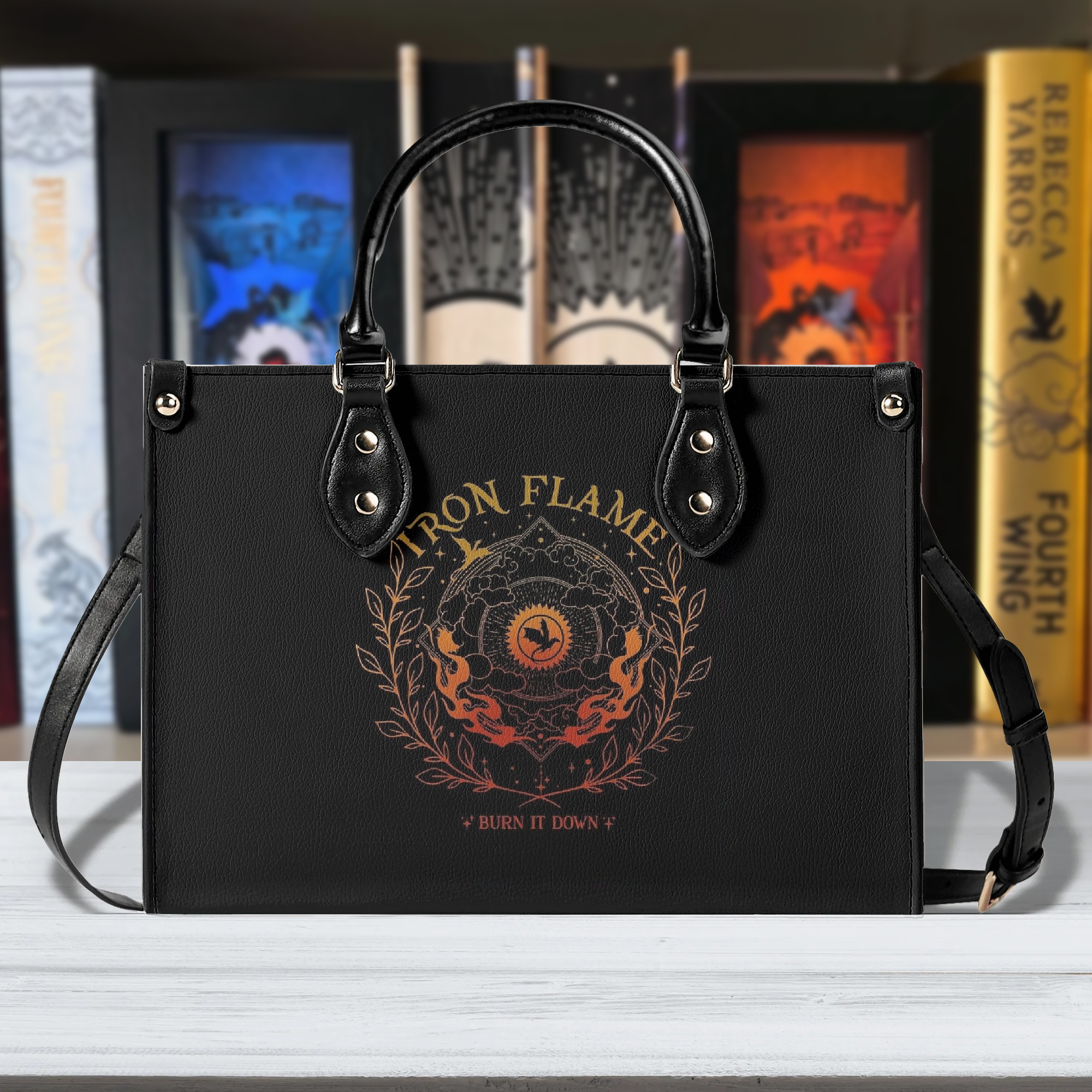Iron Flame Leather Bag,  Iron Flame inspired Bag, Personalized Leather Bag, Fantasy Leather Handbag, Perfect Gift for Women. HBVLR07