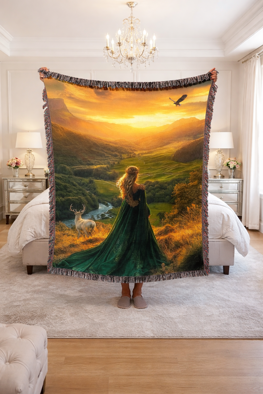 Fantasy Landscape Woven Blanket, Throne of Glass Inspired Throw, Bookish Home Decor, Cozy Gift for Fantasy Readers BKVLR06