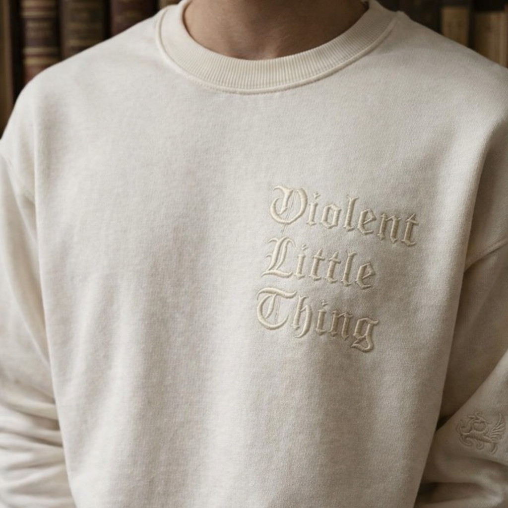 Violent Little Thing Embroidered Sweatshirt, Dark Academia Gothic Crewneck for Book Lovers VEMB71