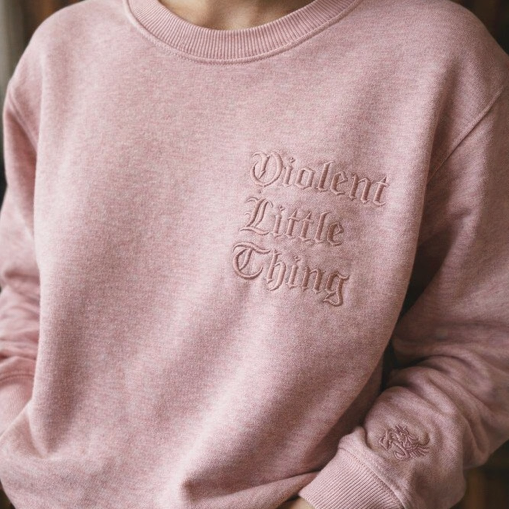 Violent Little Thing Embroidered Sweatshirt, Dark Academia Gothic Crewneck for Book Lovers VEMB71