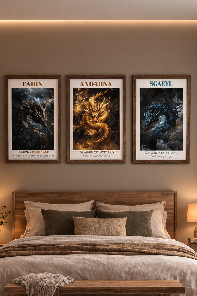 Fourth Wing Dragon Art Set of 3, Andarna Tairn Sgaeyl Posters, Romantasy Bookish Wall Art, Fantasy Reader Gift VLRP70