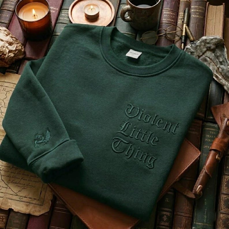 Violent Little Thing Embroidered Sweatshirt, Dark Academia Gothic Crewneck for Book Lovers VEMB71