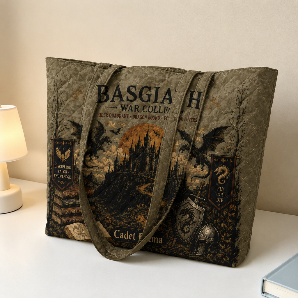 Personalized Basgiath War College Quilted Tote Bag, Dragon Rider Book Lover Gift, Fantasy Library Bag, Custom Name Reader Tote QTBVLR6