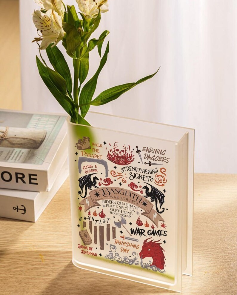 Fourth Wing Book Vase, Basgiath War College Acrylic Vase, Dragon Rider Decor, Fantasy Bookshelf Vase, Romantasy Room Decoration,Bookish Gift VLRBV40