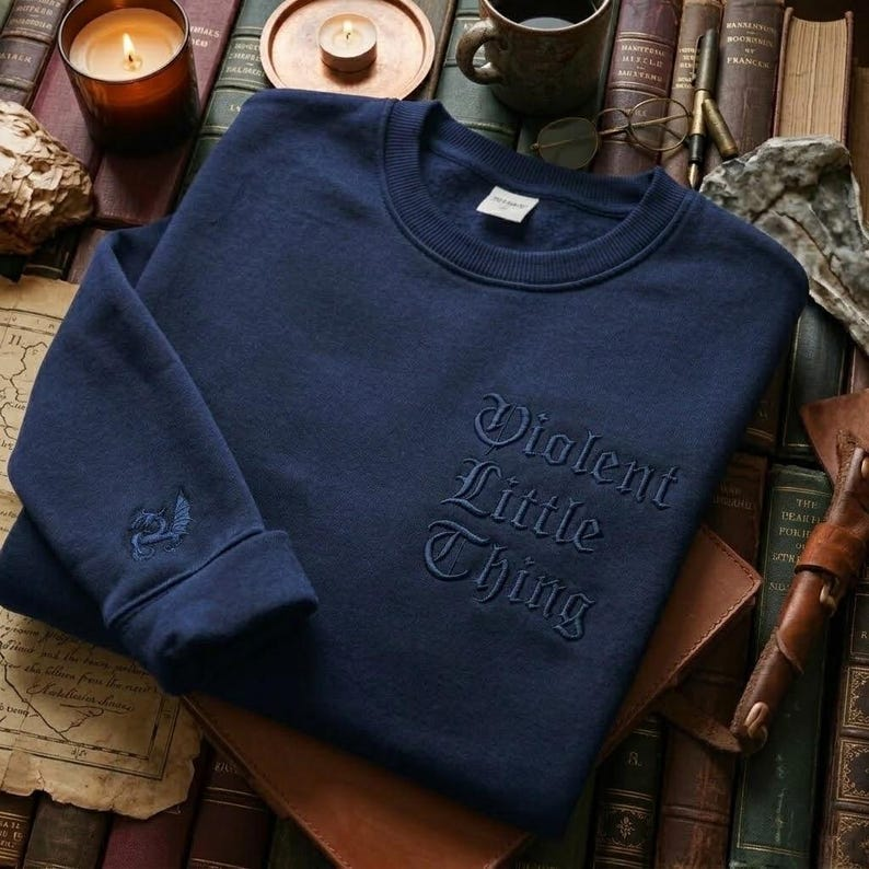 Violent Little Thing Embroidered Sweatshirt, Dark Academia Gothic Crewneck for Book Lovers VEMB71