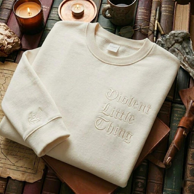 Violent Little Thing Embroidered Sweatshirt, Dark Academia Gothic Crewneck for Book Lovers VEMB71
