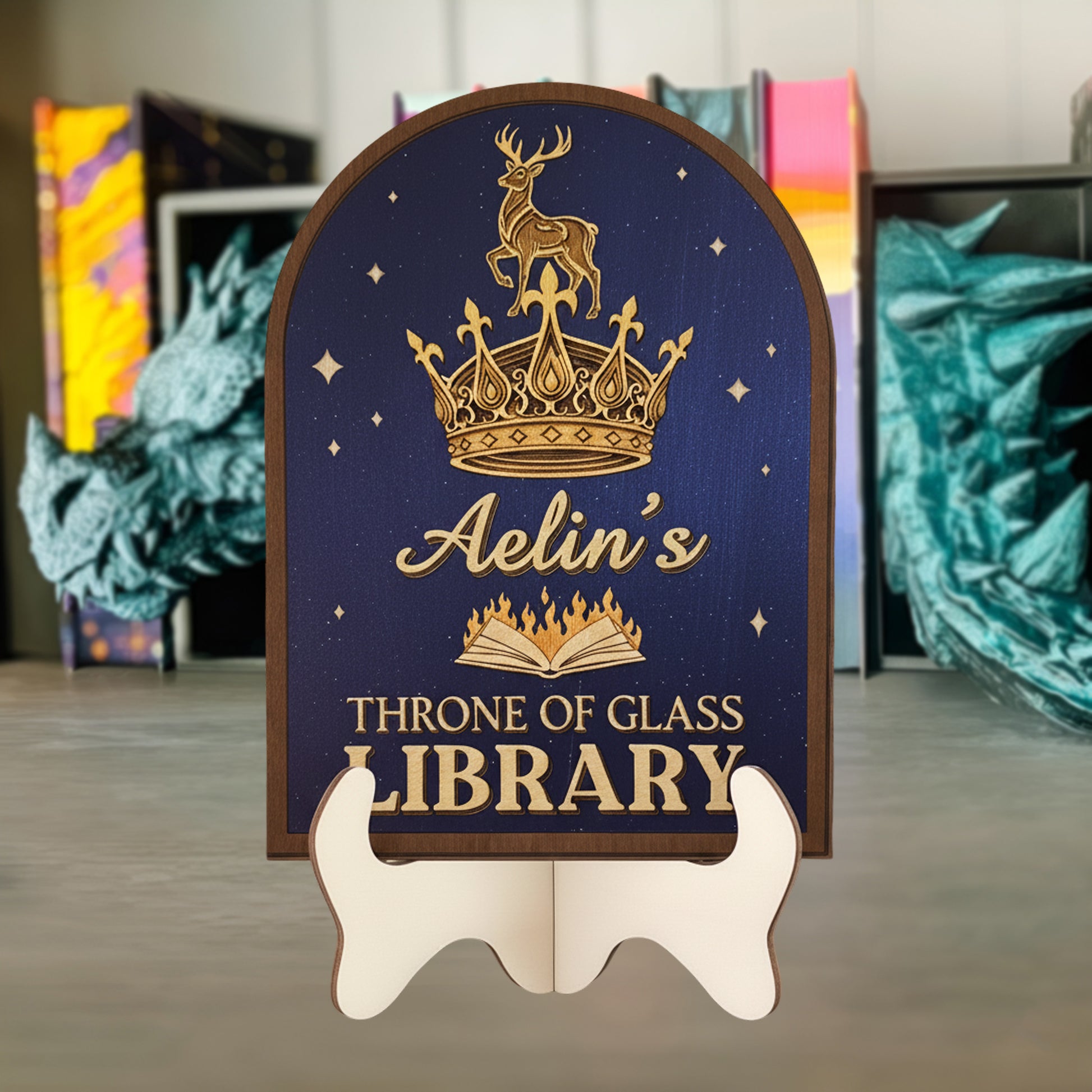 Throne of Glass Bookshelf Sign, Aelin Inspired Decor, Fantasy Crown Library Sign, Personalized Bookish Display