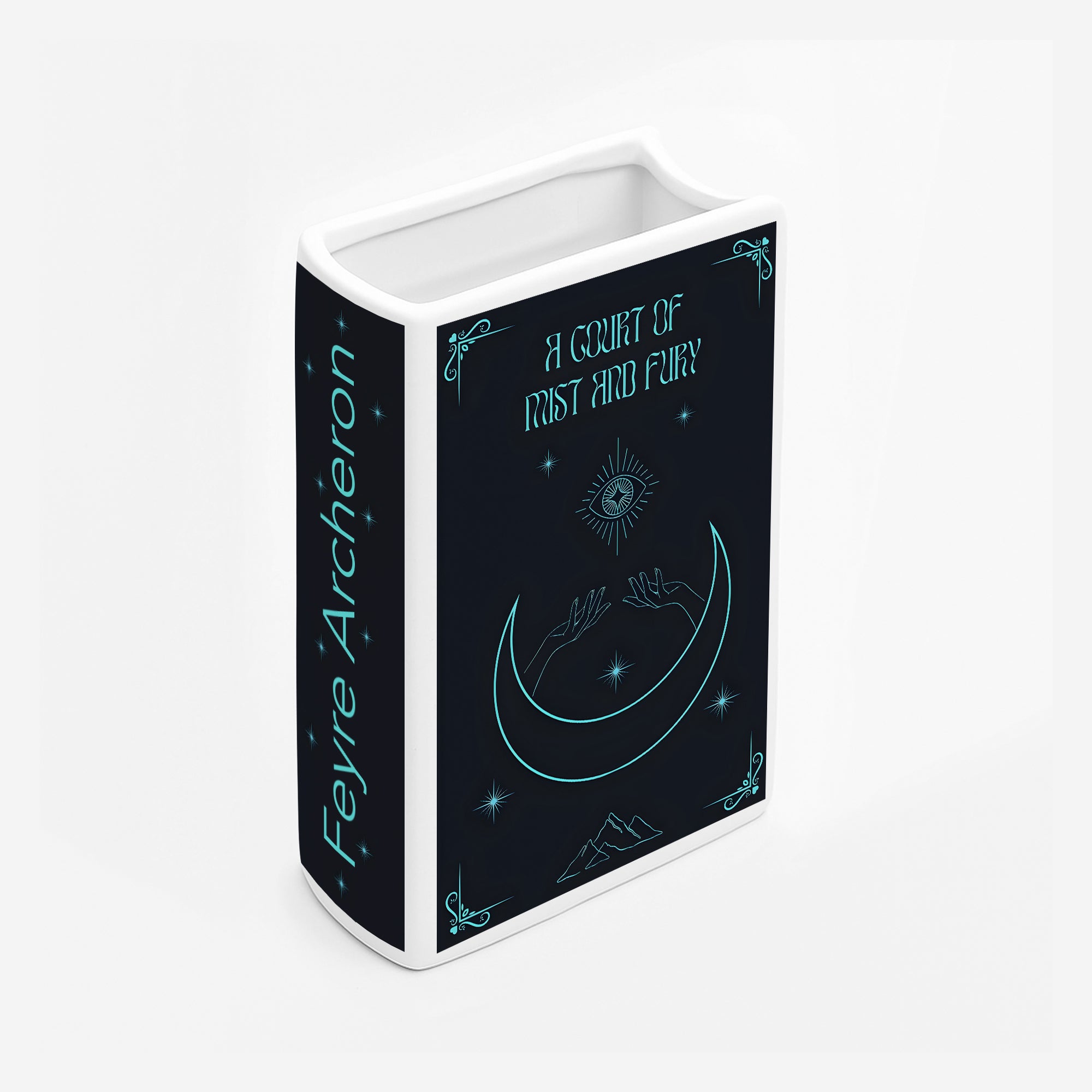 A Court of Mist and Fury Ceramic Book Vase, Fantasy Romance Decor, Night Court Moon Magic Aesthetic Gift for Book Lovers CVVRL04