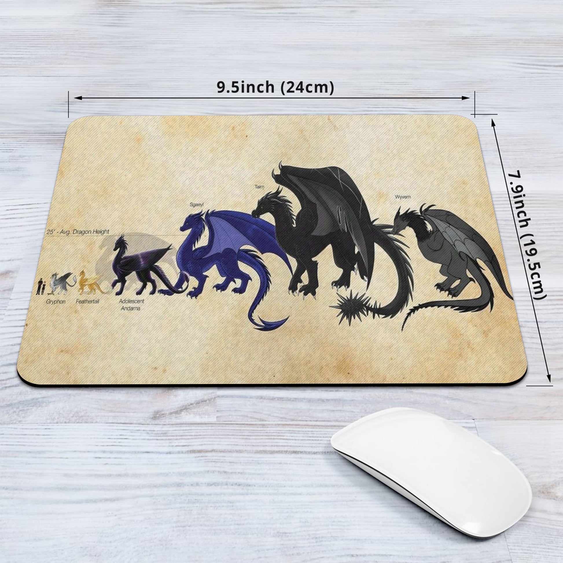 Fourth Wing Dragon Desk Mat, Tairn Andarna Sgaeyl Wyvern Size Chart, Empyrean Series Gaming Desk Pad for Bookish Fans DMVLR04