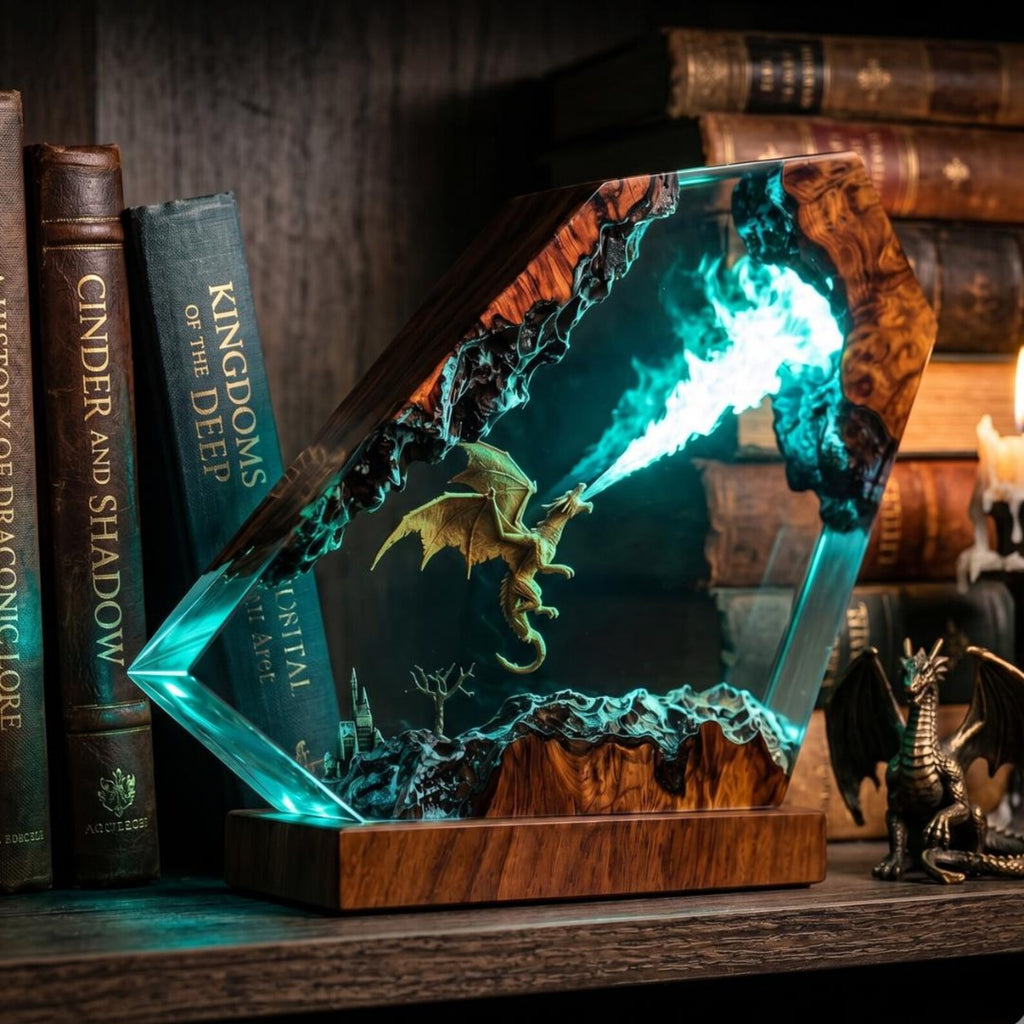 Dragon Resin Lamp, Fantasy Dragon Fire Breath Light, Epoxy Resin Art, LED Night Light, Dragon Decor, Gamer Gift. ERNLVLA07