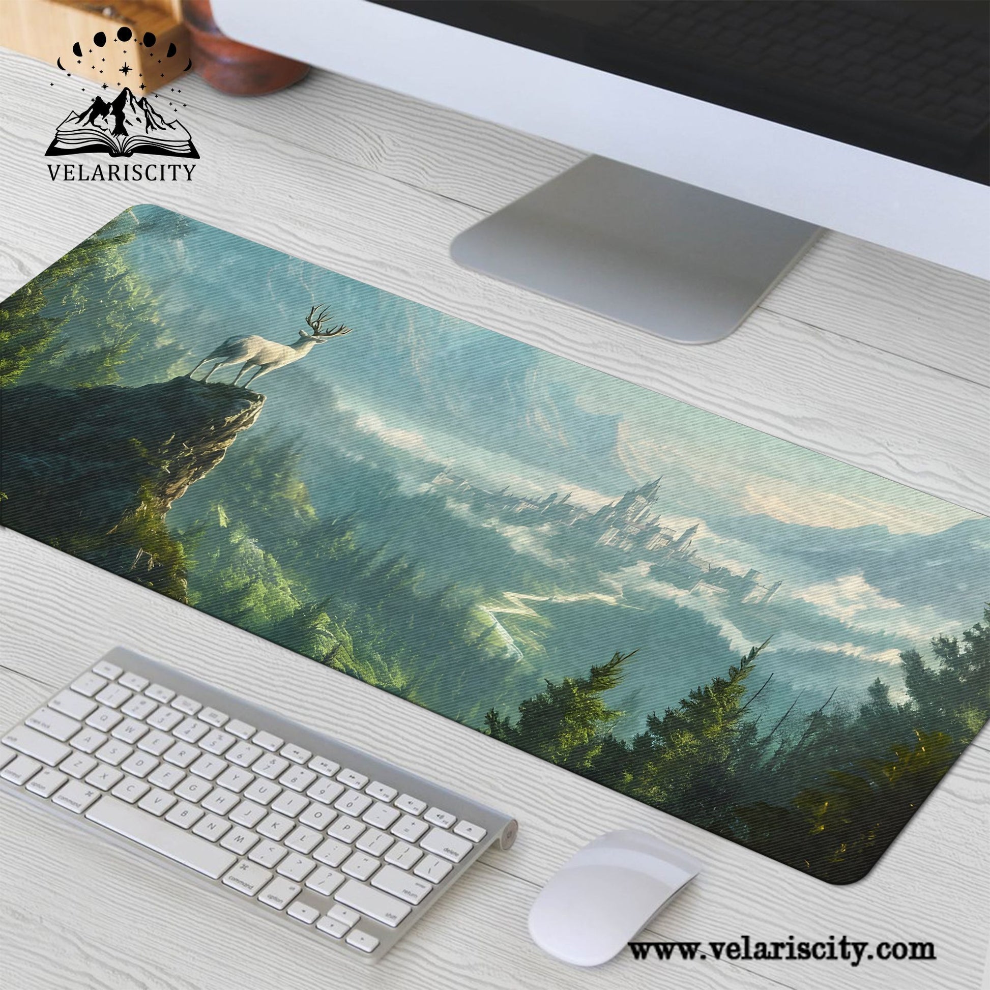 Throne of Glass Terrasen Desk Mat, White Stag Fantasy Landscape Desk Pad, Sarah J. Maas Bookish Mouse Pad DMVLR16