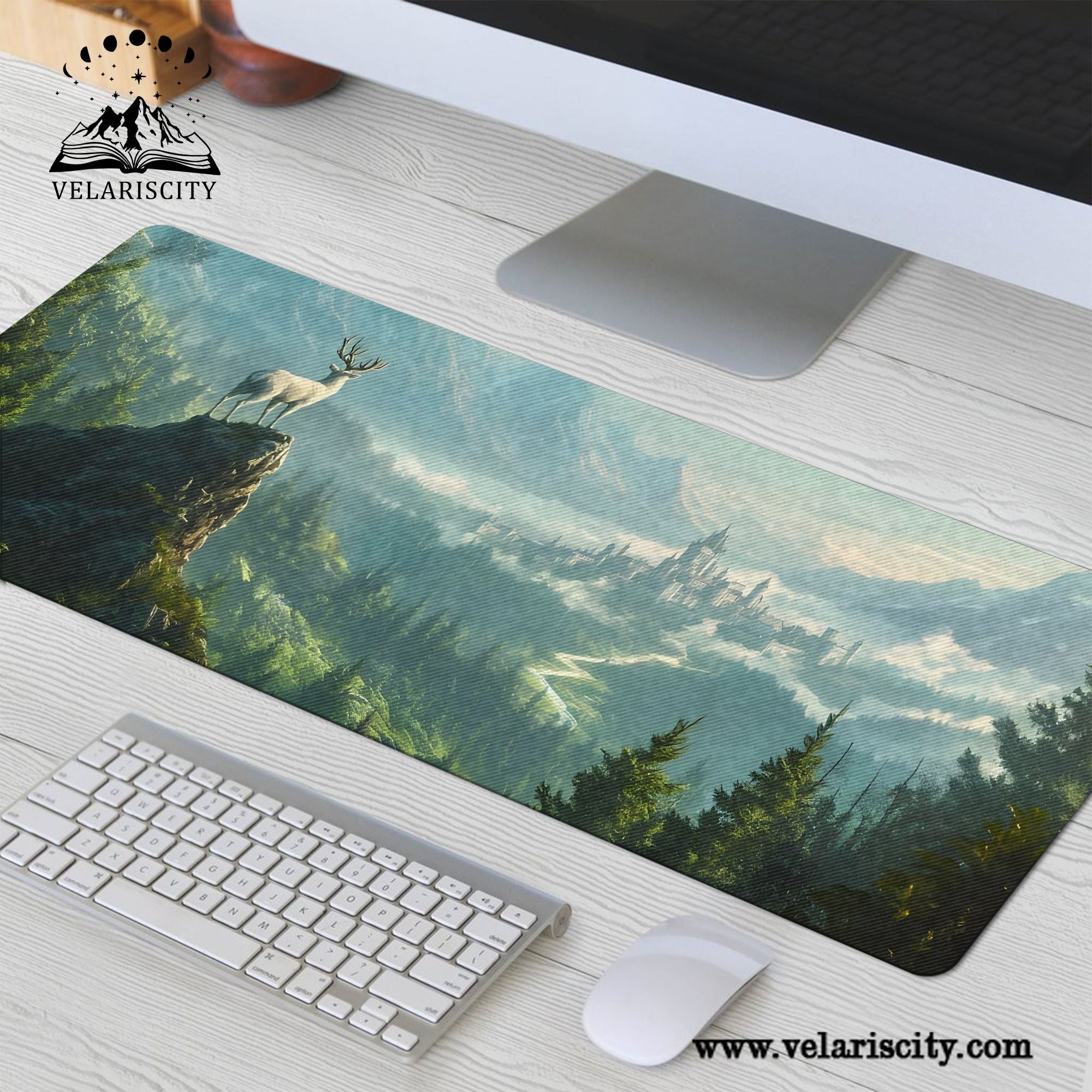 Throne of Glass Terrasen Desk Mat, White Stag Fantasy Landscape Desk Pad, Sarah J. Maas Bookish Mouse Pad DMVLR16