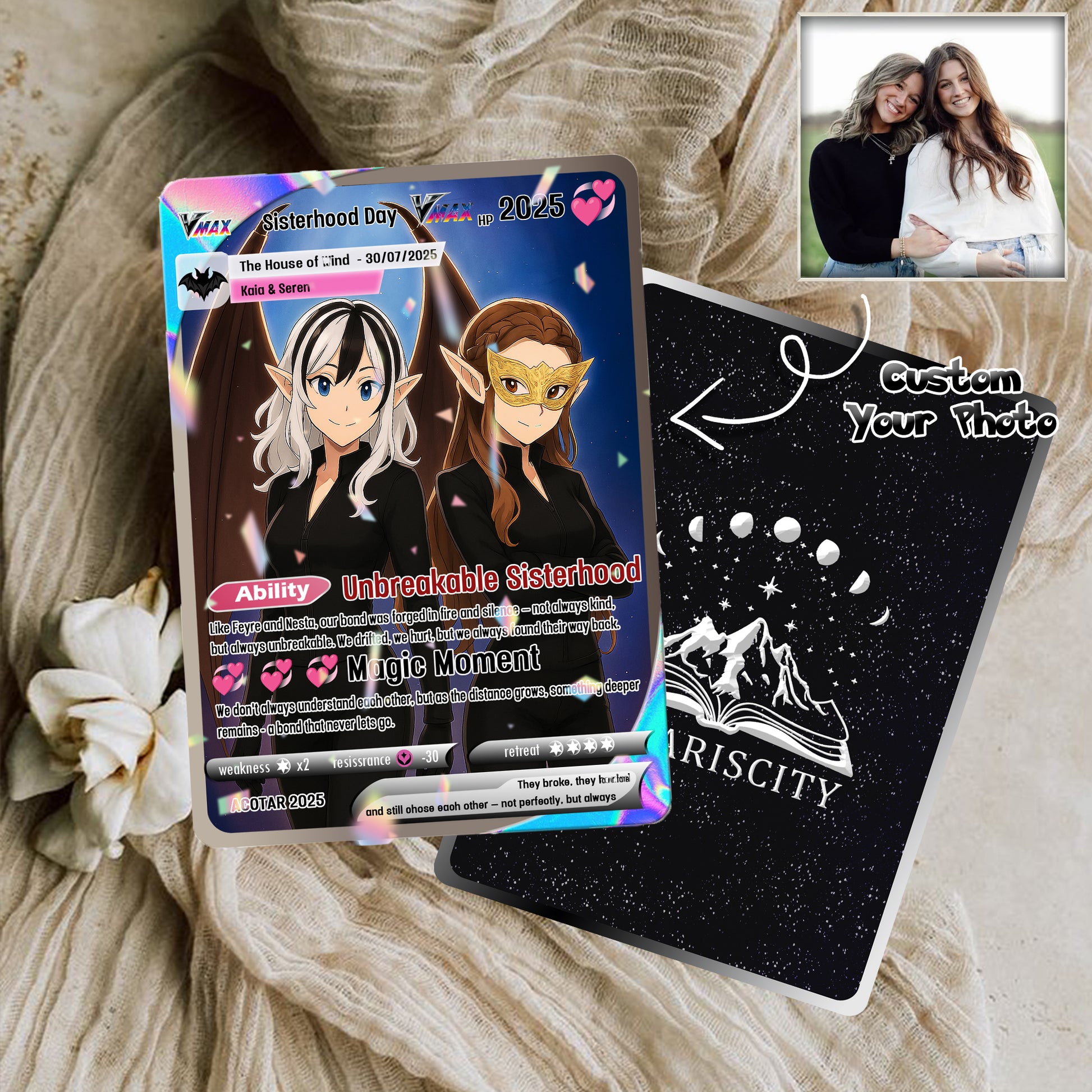 Sisterhood Day Custom Card, Custom Photo Anime Card, ACOTAR Card Gift, Custom Feyre & Nesta Card Gift. CVLR028