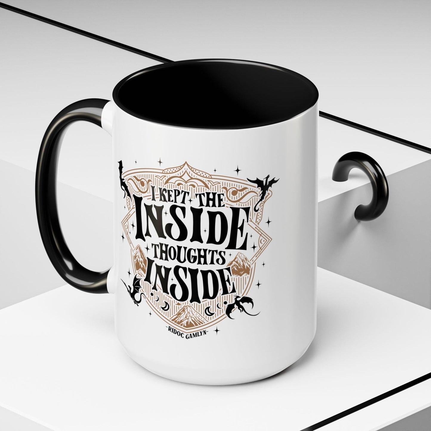 Fourth Wing Merch, Ridoc Gamlyn Mug, I Kept the Inside Thoughts Inside, Funny Dragon Rider Basgiath Merch MGVLR07