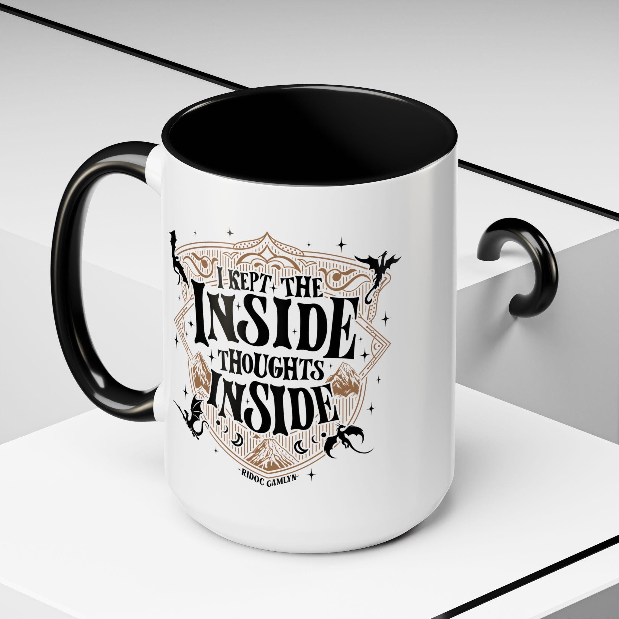 Fourth Wing Merch, Ridoc Gamlyn Mug, I Kept the Inside Thoughts Inside, Funny Dragon Rider Basgiath Merch MGVLR07