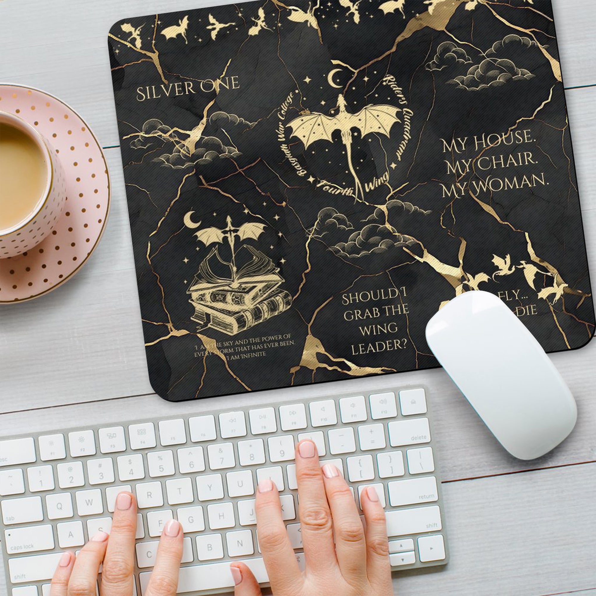 Fourth Wing Quote Desk Mat, Tairn, Xaden, Violet, Andarna Dragon Quotes, Empyrean Series Fantasy Gaming Desk Pad DMVLR05