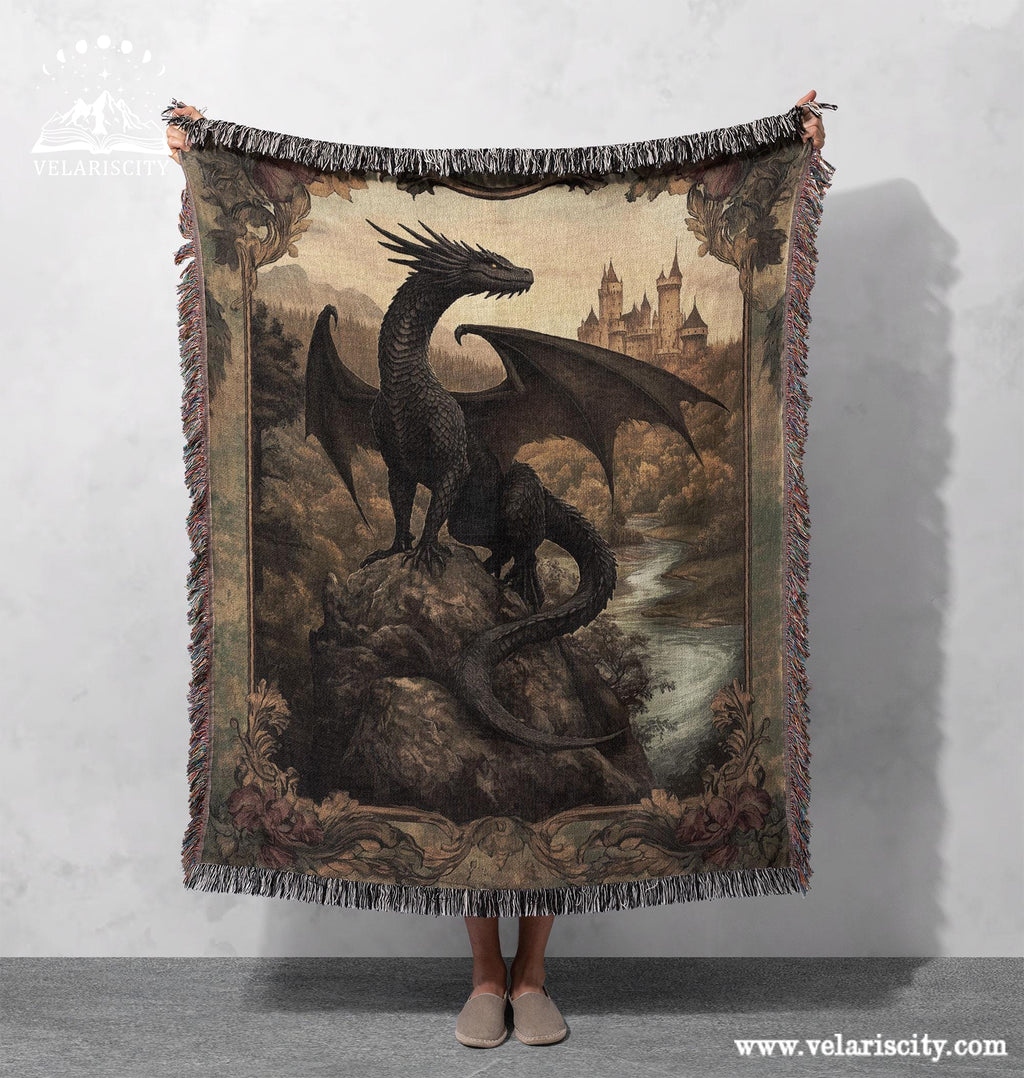 Fantasy Dragon Throw Blanket, Tairn Fourth Wing Inspired with Raging Dragon, Magical Creature Home Decor BKVLR07